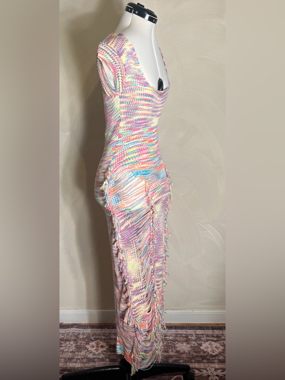 Fashion Nova Women’s Nessa Knit Open Back Maxi Dress W/Cap Sleeve & Fringe|Sz:L - Picture 4 of 16